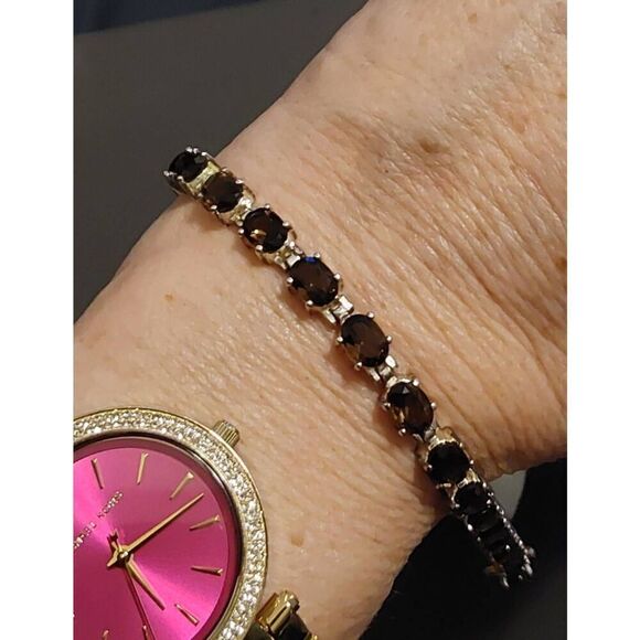 Gorgeous 20 Carat Oval Cut Genuine Smokey Topaz Gemstone Tennis Bracelet~925SS - Picture 4 of 4